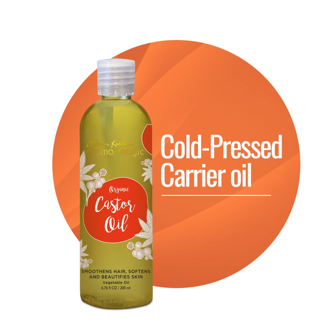 Aroma Magic Organic Castor Oil | Cold Pressed Oil for Hair & Skin | Enhance Eyelashes, Eyebrows & Hair Growth | Reduces Wrinkles