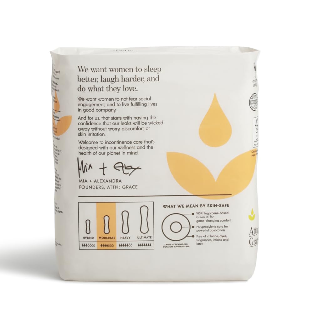 Attn: Grace Moderate Incontinence Pads for Women, 28-Pack - High Absorbency, Breathable, Plant-Based - Incontinence Pads for Mod