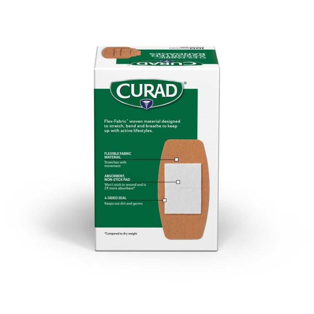 CURAD Flex-Fabric Adhesive Bandages, Assorted Sizes, Durable and Flexible Protection, 100 Count (Pack of 6)