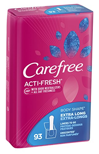 Carefree Acti-Fresh Body Shape Pantiliners Extra Long Unscented - 93 Count, Packaging may vary