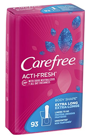 Carefree Acti-Fresh Body Shape Pantiliners Extra Long Unscented - 93 Count, Packaging may vary