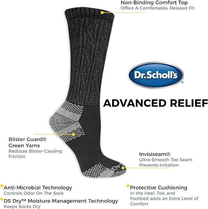 Dr. Scholl's Womens Advanced Relief Blisterguard - 2 & 3 Pair Packs Non-binding Cushioned Comfort And Moisture Management Sock,