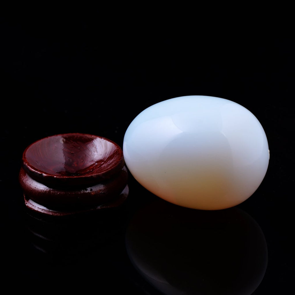 Opal Opalite 40 * 30mm Eggs with Wood Stand Stone Carved Natural Gemstone Bell Chakra Healing Crystal Reiki Crafts