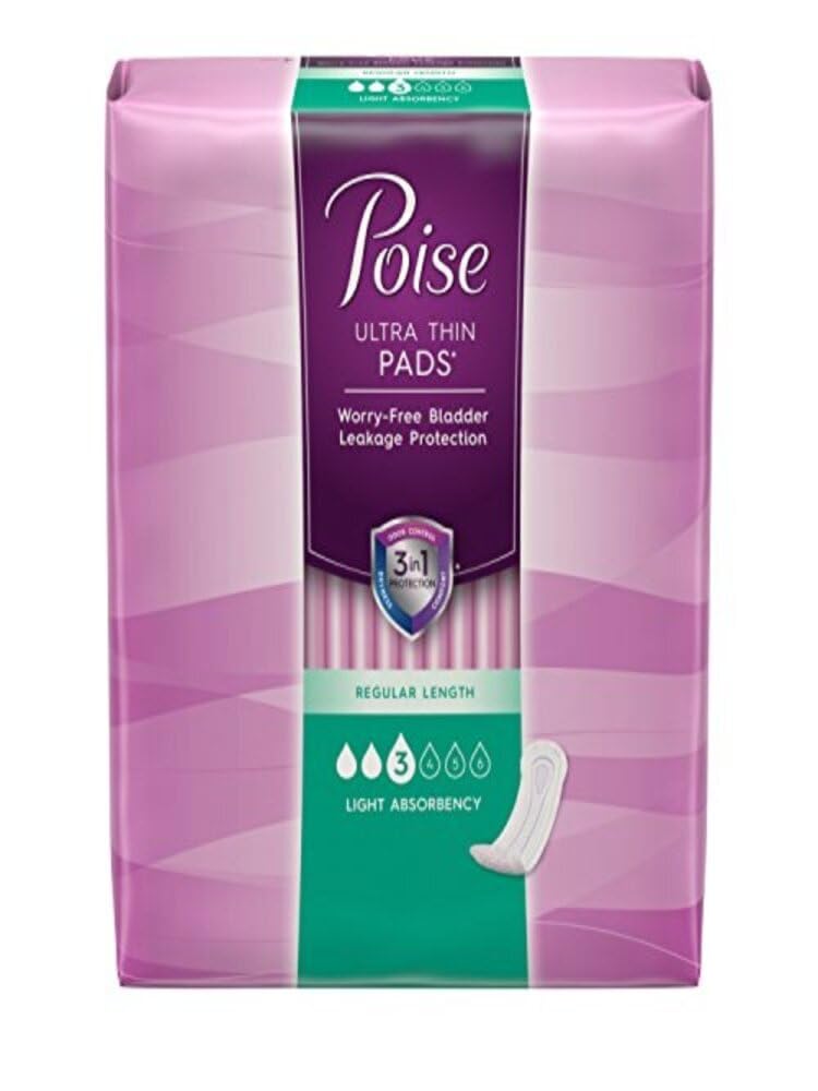 Poise Ultra Thin Incontinence Pads, Light Absorbency, Regular, 30 Count (Pack of 3)