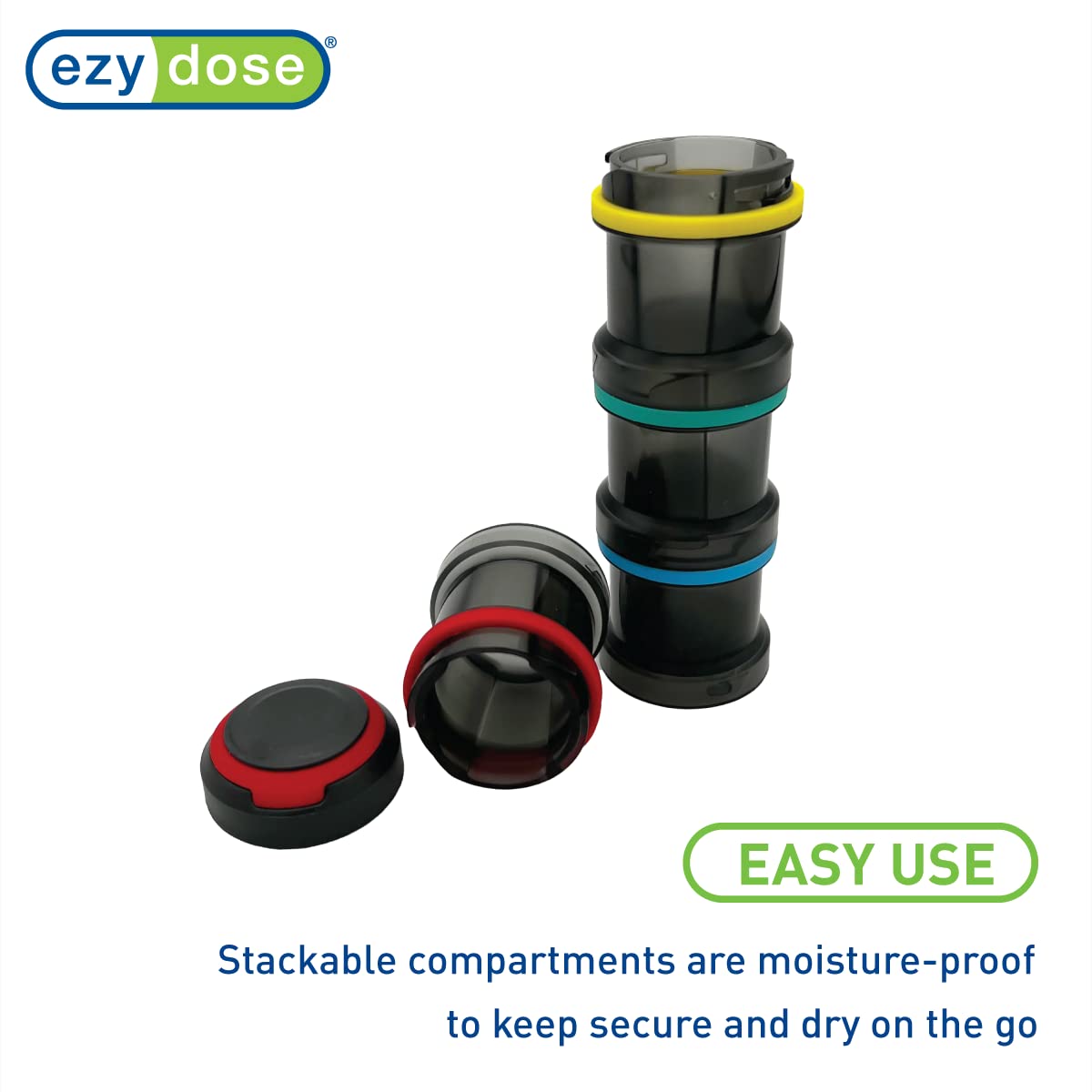 EZY DOSE Weekly (4-Day) Stackable Pill Organizer, Vitamin and Medicine Box, Detachable Compartments, Rainbow Colors