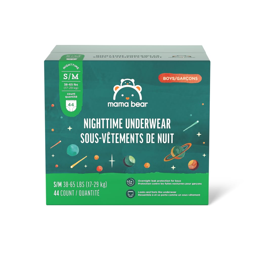 Amazon Brand - Mama Bear Boys Nighttime Underwear for Bedwetting, Overnight Protection, Hypoallergenic, Size S/M (38-65 lbs), 4