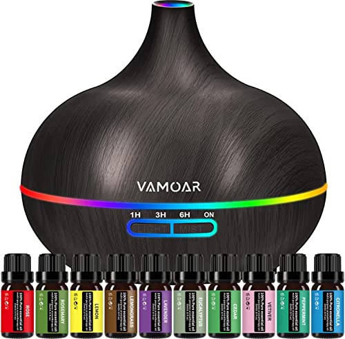 Essential Oil Diffuser Gift Set,Top 10 Pure Essential Oils,550ml Diffuser & Diffuser Humidifier with 4 Timer &Auto Shut-Off for 