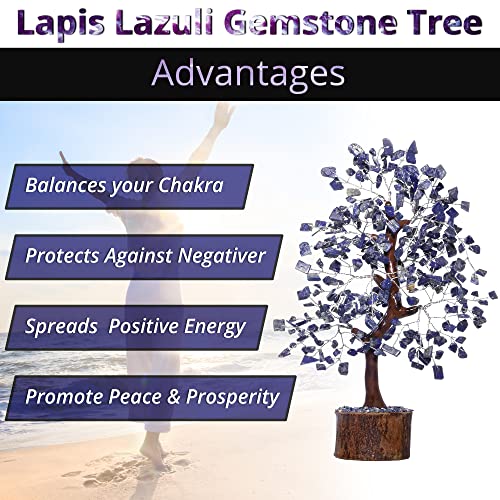 Lapis Lazuli Crystal Tree Meditation Accessories - Tree of Life Money Tree - Real Gemstones Crystal Decor Promotes Positive Ener