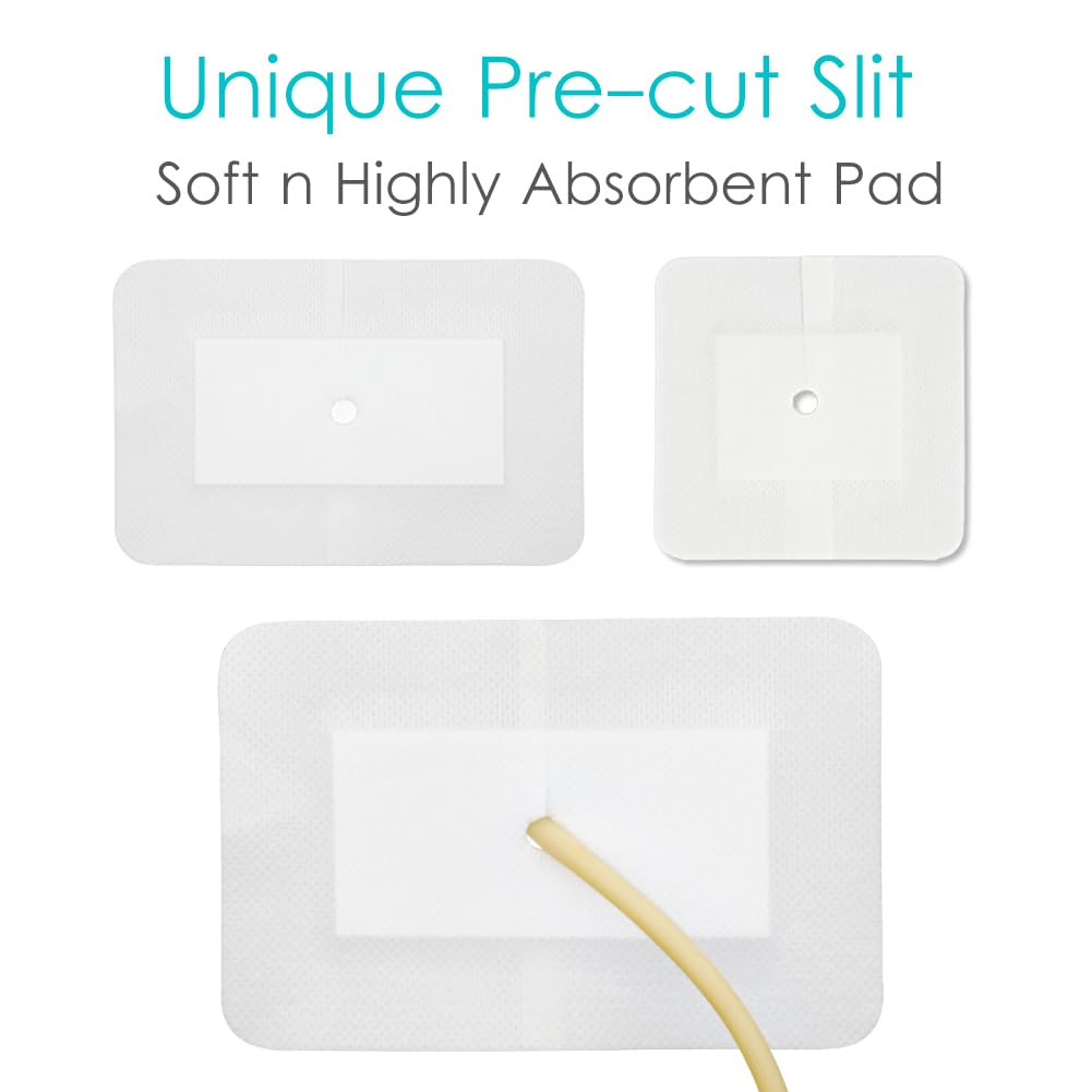 Peritoneal Dialysis PD Catheter Drain Split Bordered Gauze Island Dressing Pad for Stomach Feeding Peg J Tube| Individually Pack