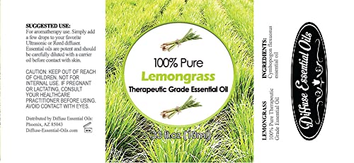 Diffuse Essential Oils 10ml - Lemongrass Essential Oil - 0.33 Fluid Ounces