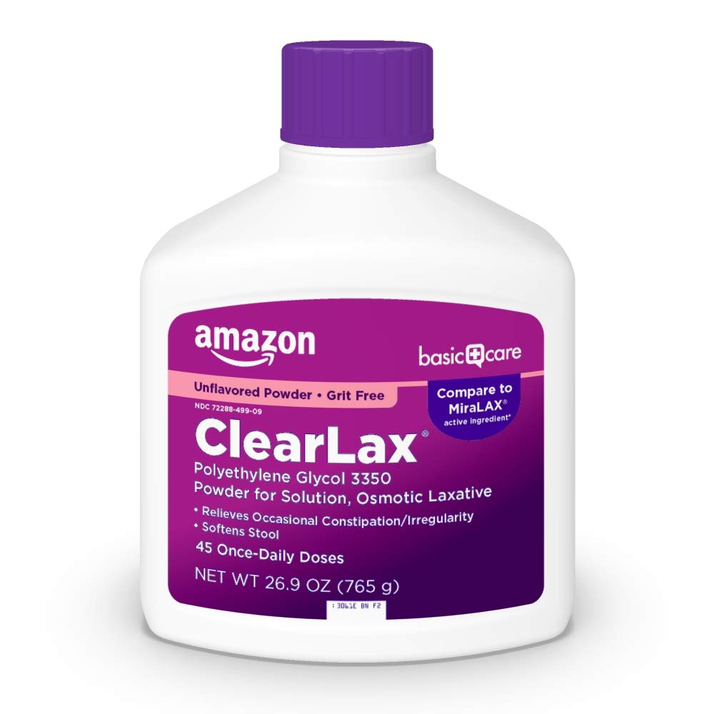 Amazon Basic Care ClearLax Polyethylene Glycol 3350 Powder for Solution, Osmotic Laxative, Relieves Occasional Constipation, Unf