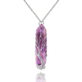 VIBILIA Healing Crystal Necklace Tree of Life Wire Wrapped Natural Amethyst Stone Point Pendant Necklace Hexagonal Reiki Spiritu