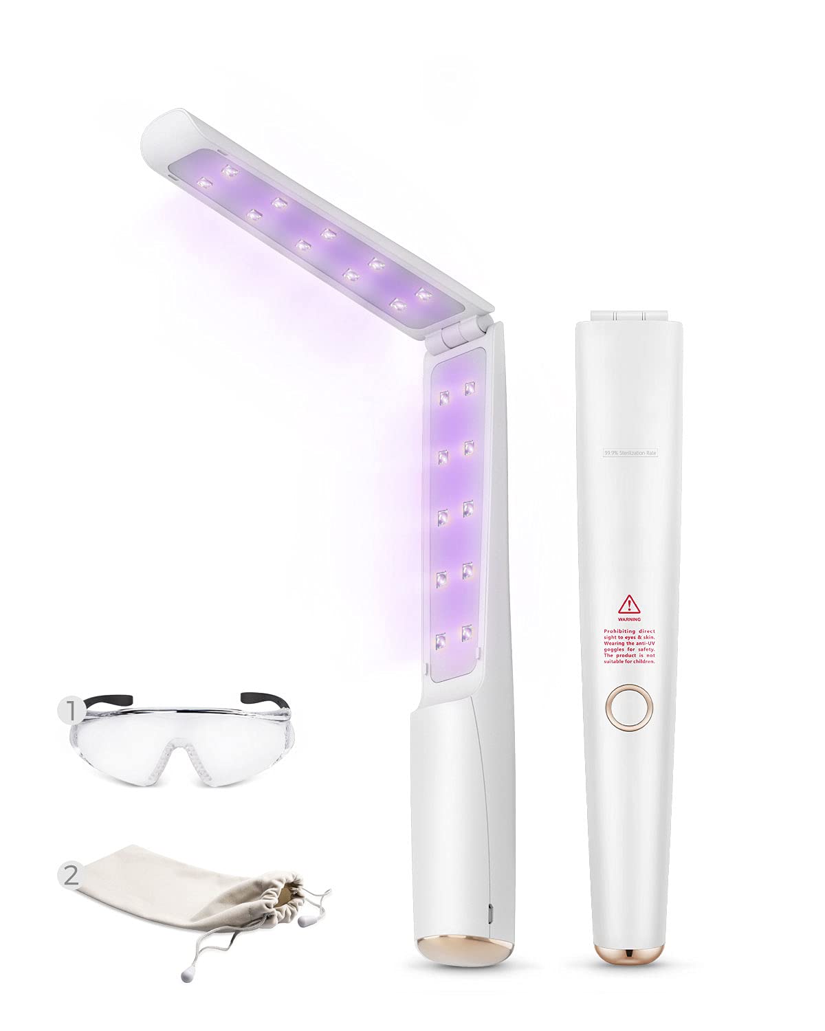 UV Light Sanitizer Wand, Portable UVC Light Disinfector Lamp Chargable Foldable UV Wand for Home Hotel Travel with 20 UV-C LED B