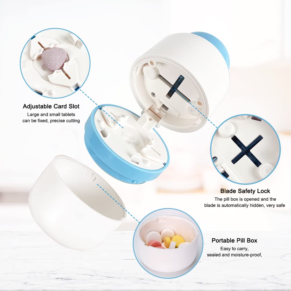 Pill Cutter - Pill Splitter with Stainless Steel Blade for Cutting Small Pills or Large Pills in Half or Quarter, Suitable for C