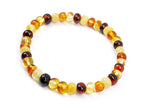 Baltic Amber Bracelet for Adults Made on Elastic Band- Natural Amber from Baltic Region, Genuine Baltic Amber (Multi, 7.5 inch)