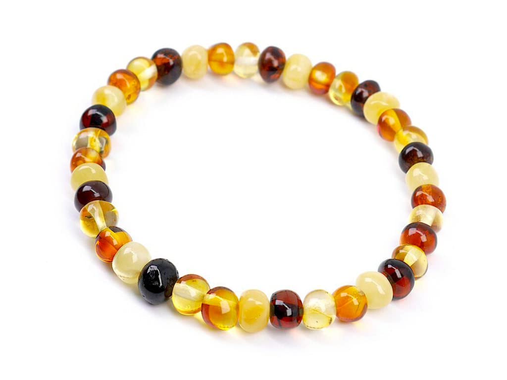 Baltic Amber Bracelet for Adults Made on Elastic Band- Natural Amber from Baltic Region, Genuine Baltic Amber (Multi, 7.5 inch)