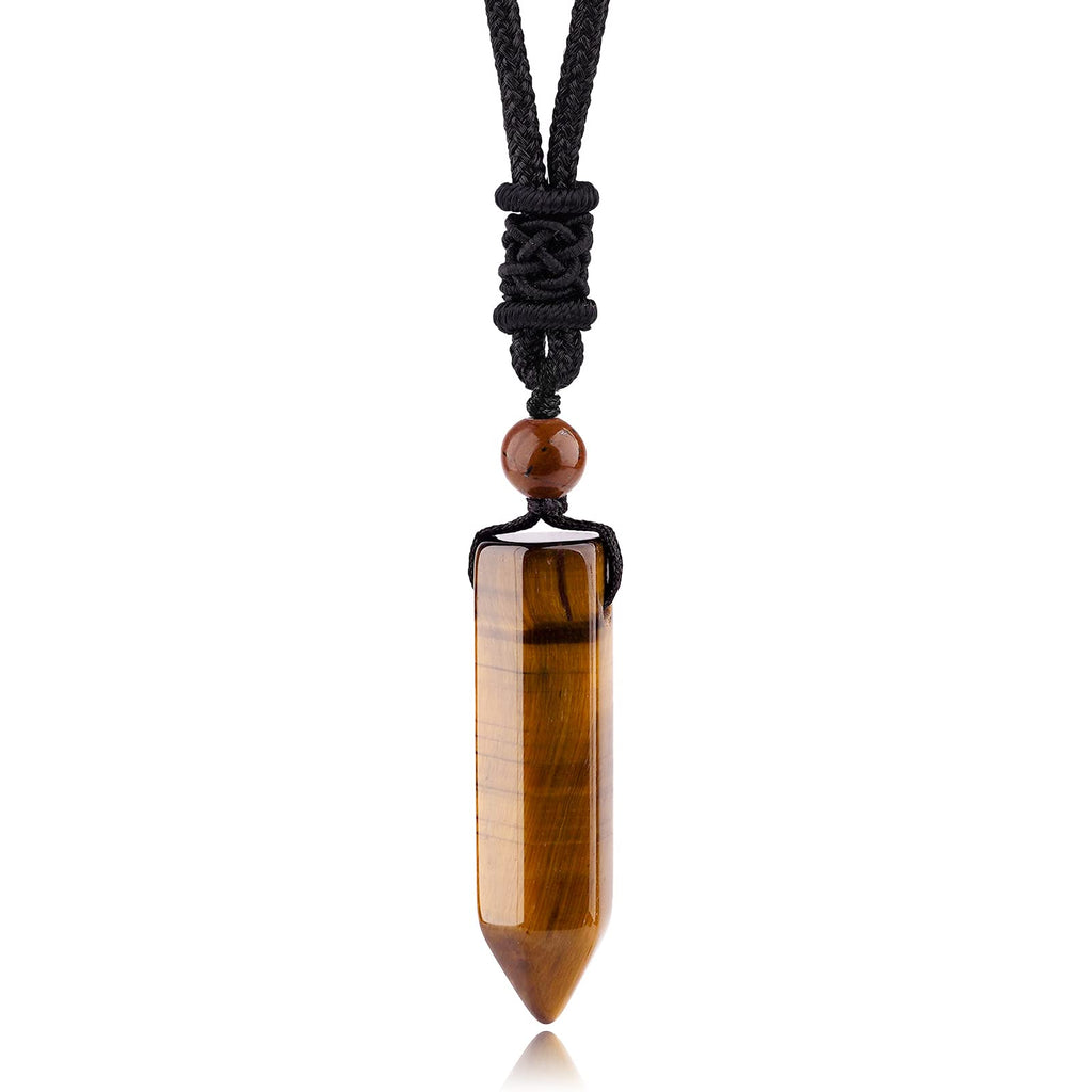 TIKCAUZ Hexagonal Crystal Necklace Tiger Eye Stone Point Pendant with Adjustable Rope Reiki Healing Crystal Gemstone Handmade Je