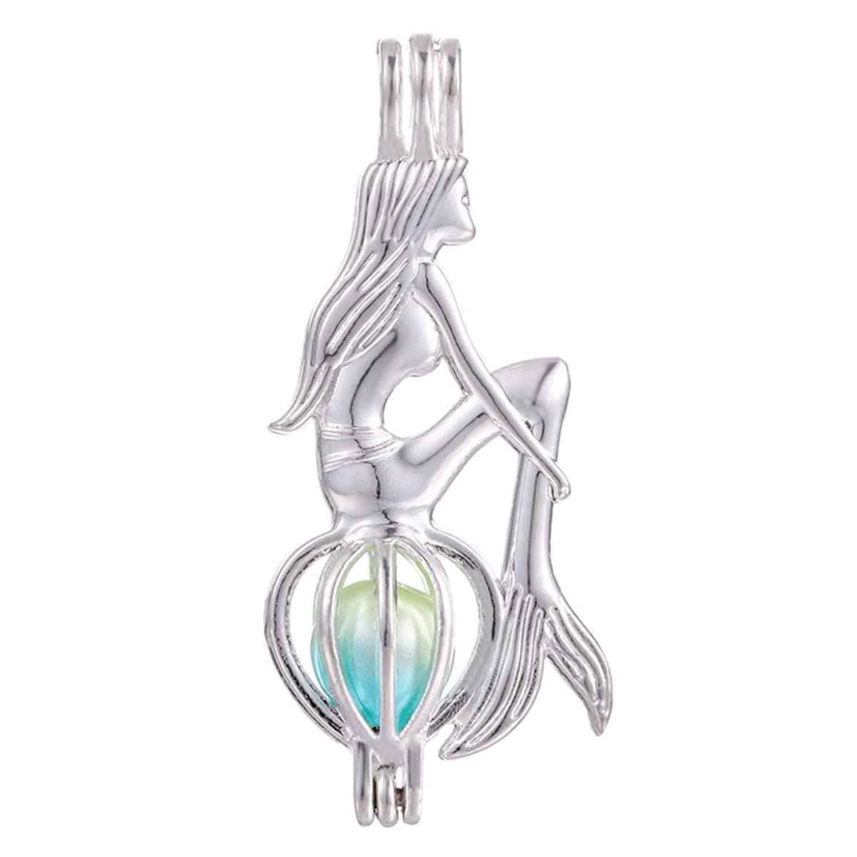 Vie jeune 10pcs Silver Mermaid Pearl Cage Locket Pendants, Essential Oil Diffuser DIY Necklace Bracelet Jewelry Making Craft, Bu