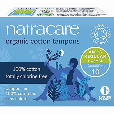 Natracare Non-Applicator 100% Organic Cotton Tampons, Regular, Totally Chlorine Free, Biodegradable and Compostable (1 Pack, 10 