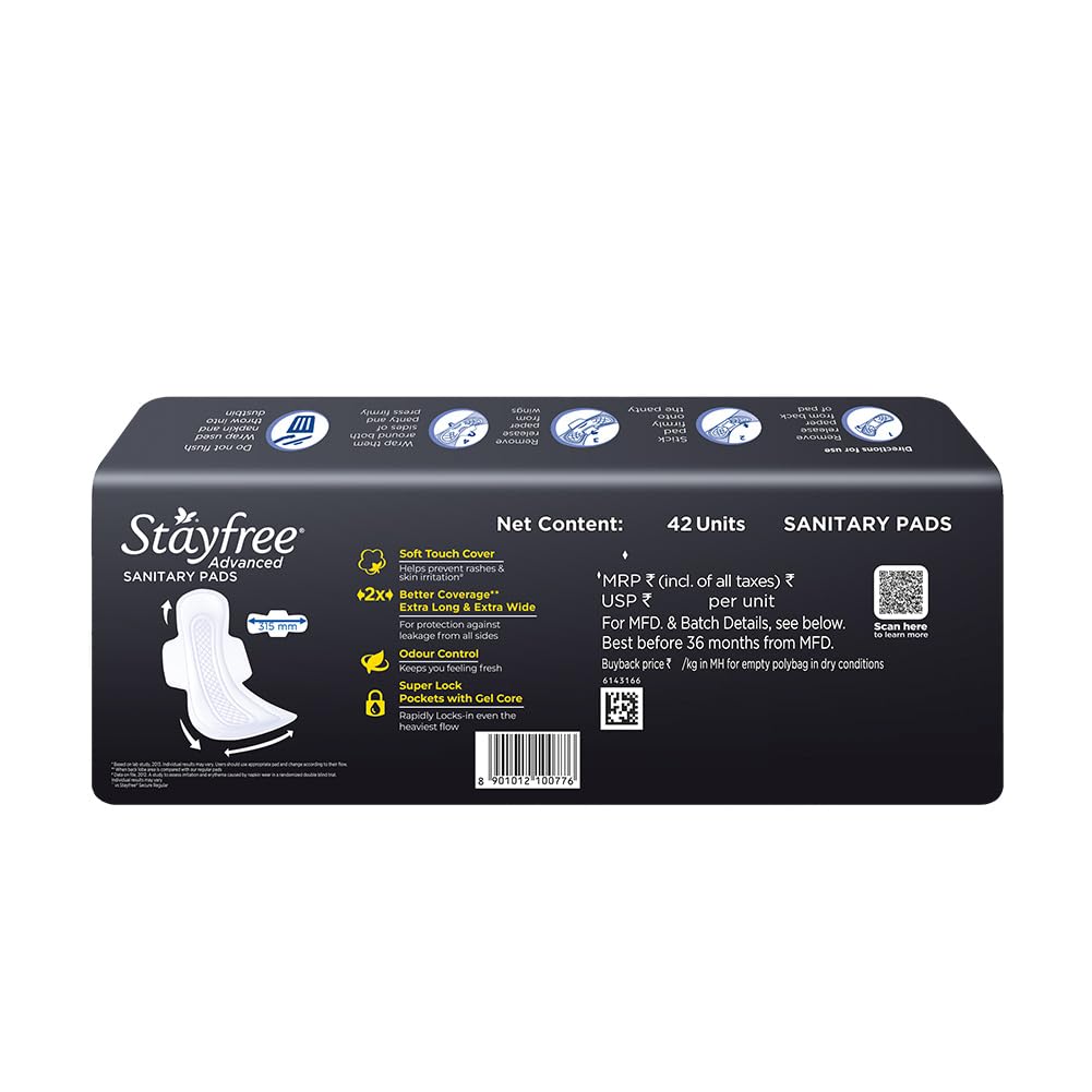 Stayfree Advanced XXL | 42 Pads | All Night Ultra Comfort Sanitary Pads for Women |