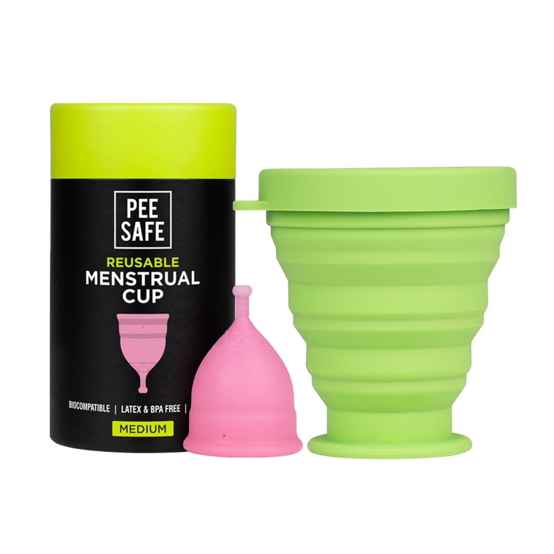 Peesafe Menstrual Cup For Women Medium Size With Pouch And Menstrual Cup Sterilizing Container Combo Medical Grade Silicone Micr