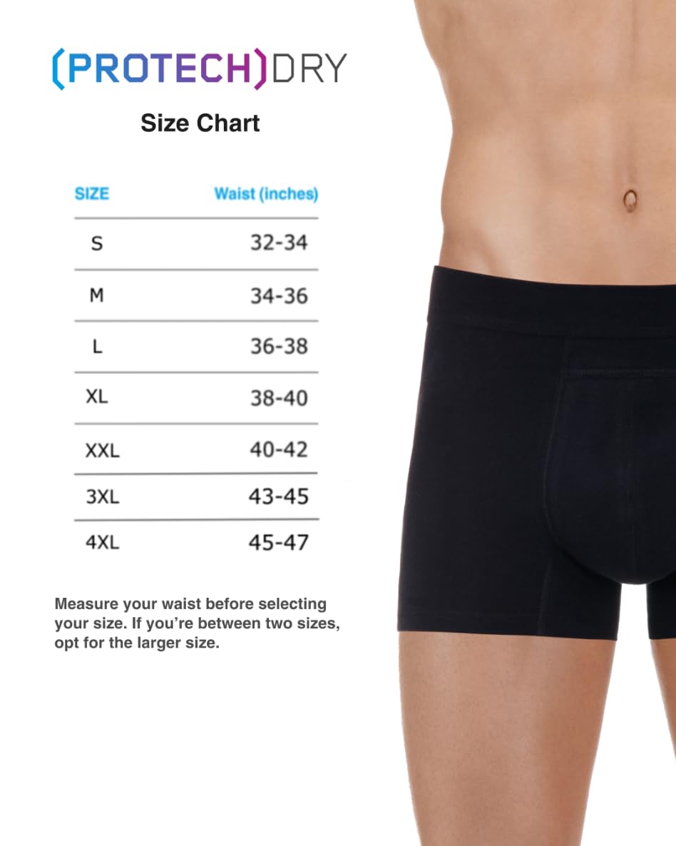 PROTECHDRY Washable & Reusable Urinary Incontinence Cotton Boxer Brief Underwear for Men, Black Large