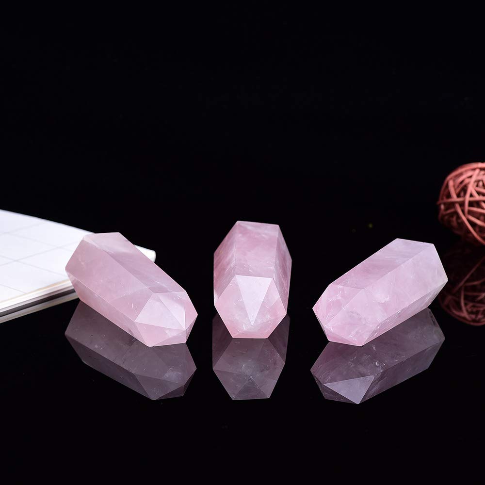 Runyangshi Natural Crystal Rose Quartz Healing Crystal Wands 2-2.4, 6 Faceted Prism Natural Crystal Wands Towers Reiki Chakra St