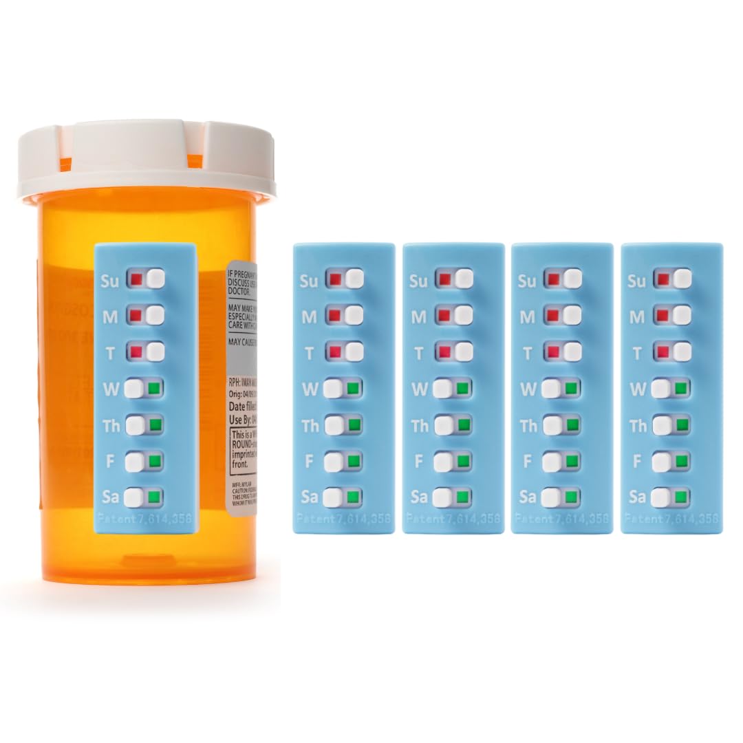 2 Pack Medication Tracker and Reminder, Take-n-Slide Reusable Peel and Stick Pill Tracker, Attach to Your Bottle 7 Day Medicine 