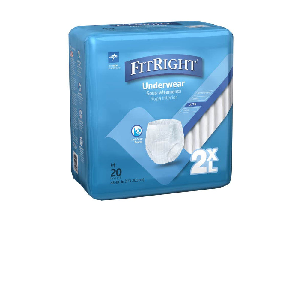 Medline FitRight Adult Incontinence Underwear, Heavy Absorbency, XX-Large, 68-80 (20 Count)