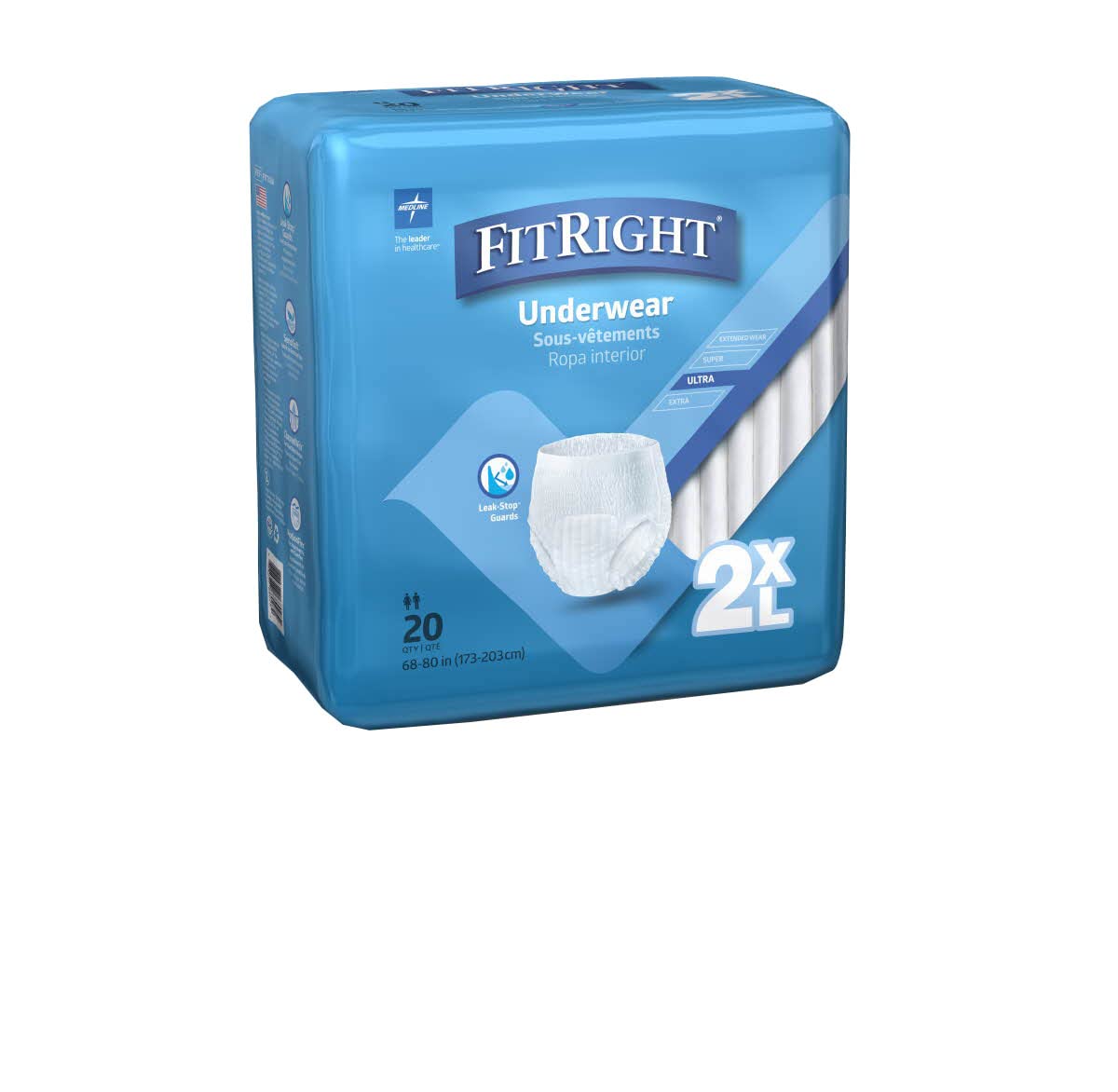 Medline FitRight Adult Incontinence Underwear, Heavy Absorbency, XX-Large, 68-80 (20 Count)
