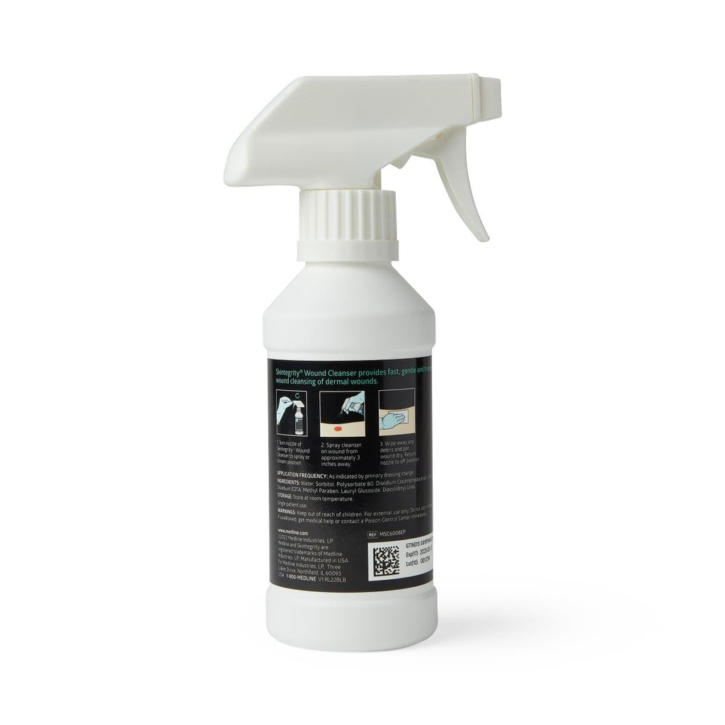 Medline Skintegrity Wound Cleanser, 8 ounce Spray Bottle, for wound cleaning, debridement, removing protein, pressure injuries,