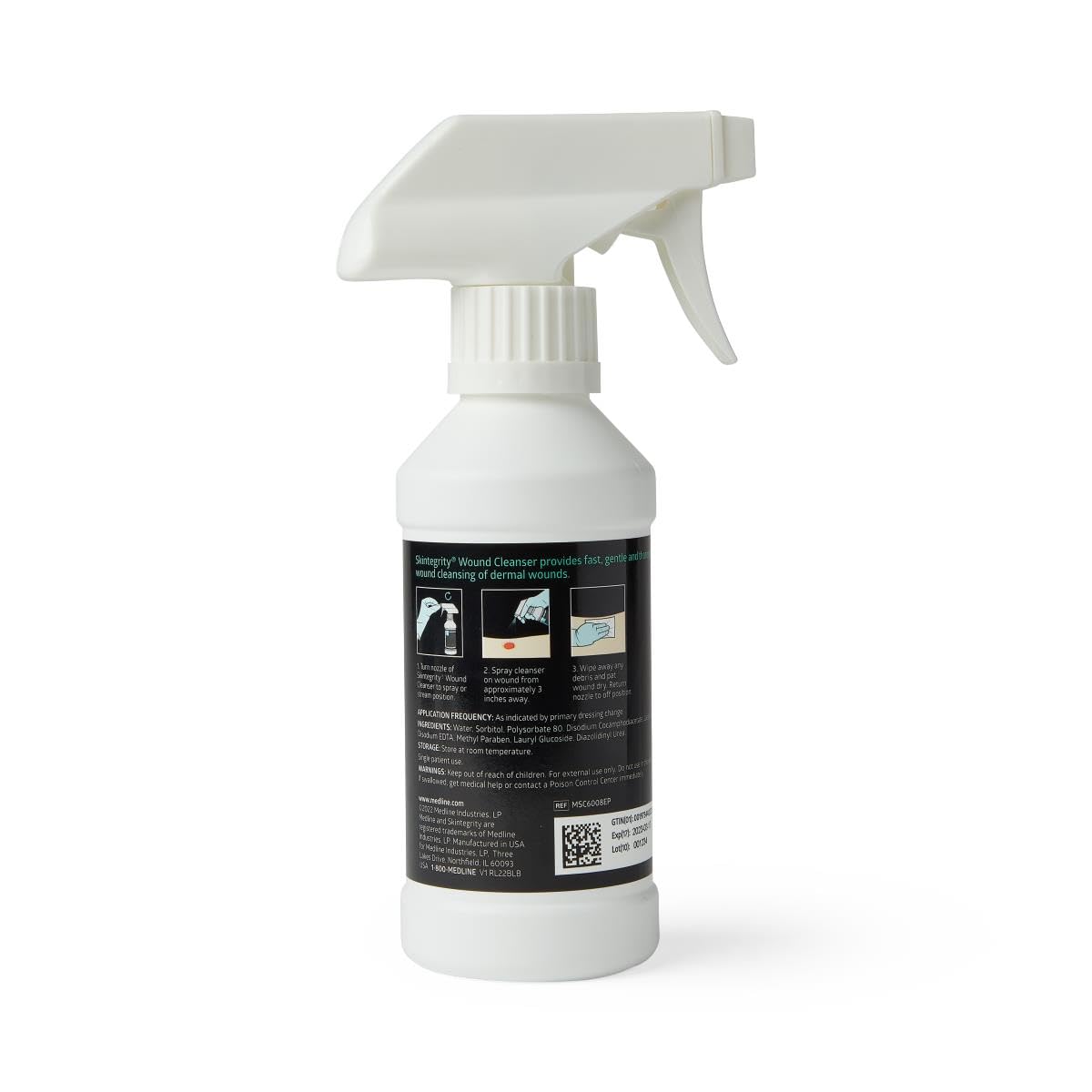 Medline Skintegrity Wound Cleanser, 8 ounce Spray Bottle, for wound cleaning, debridement, removing protein, pressure injuries,