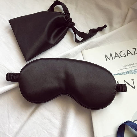 LCBD Silk Satin Sleeping Eye Mask, Black Sleep Eye Mask Night Blindfold for Women and Men, Soft Breathable Blackout Eyeshade Eye