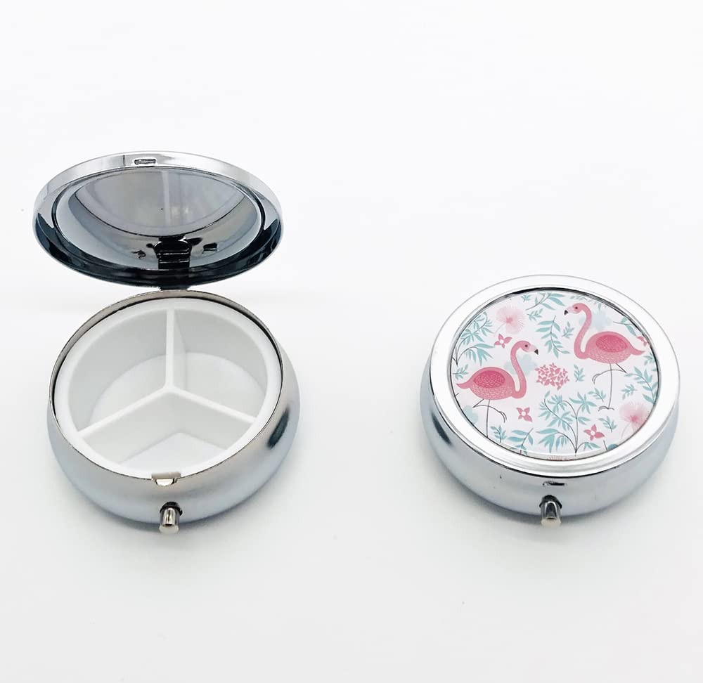 Vintage Floral Pill Box Purse Pocket Small Round Silver Pill Case Decorative Box Metal Medicine Vitamin Pill Organizer Portable