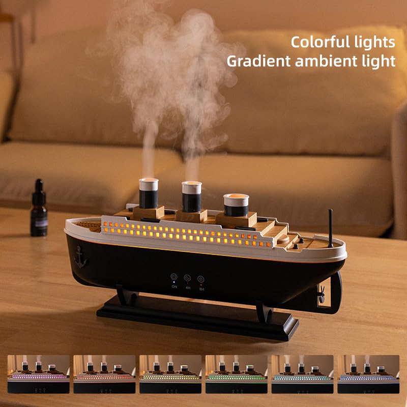 Ship Dynamic Essential Oil Diffuser, Aroma Diffuser for Home,Office,Jellyfish Mist Aromatherapy Humidifier,Remote Control,7 Chan