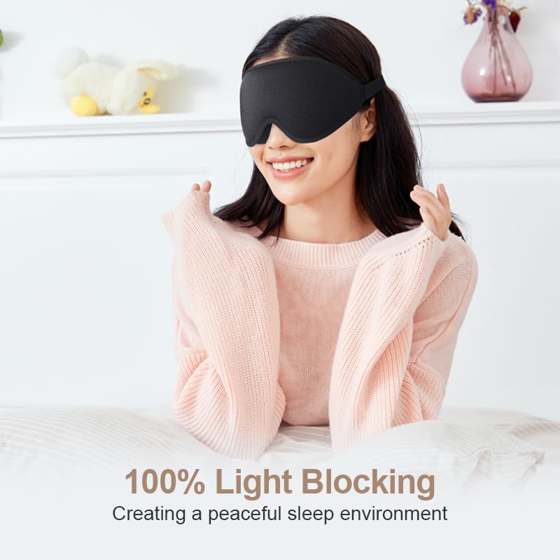 Sleep Mask for Side Sleeper Women Men, Light Blocking Eye Mask for Sleeping, 3D Contoured Cup Zero Eye Pressure Sleeping Mask wi