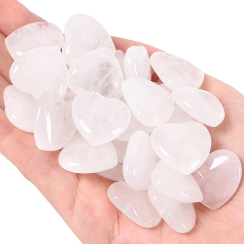 20 PCS Clear Crystal Heart Healing Crystals Cute Polished Crystal Mini Pocket Stones Natural Palm Love Gemstones Set Bulk Wholes
