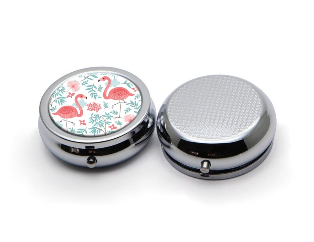 Vintage Floral Pill Box Purse Pocket Small Round Silver Pill Case Decorative Box Metal Medicine Vitamin Pill Organizer Portable