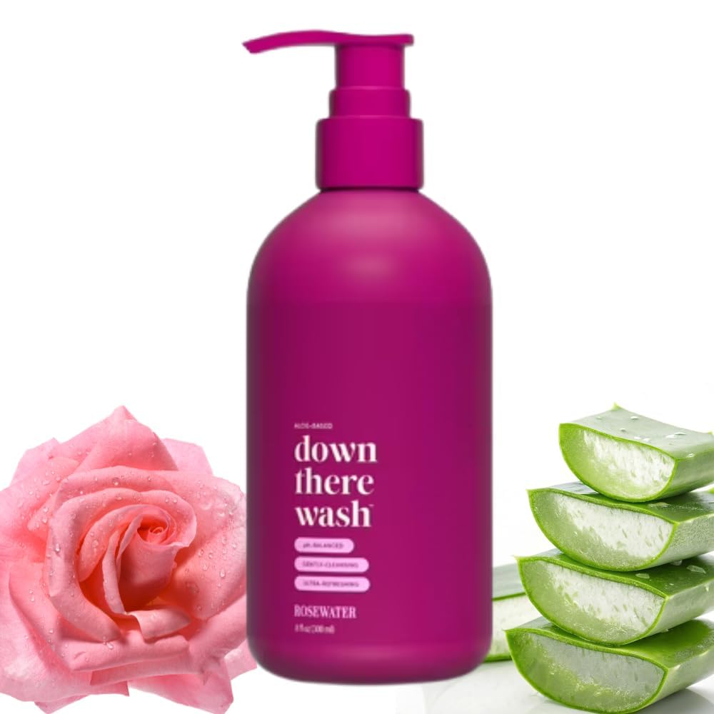 Down There Wash Rosewater Aloe-Based Intimate Cleanser, pH-Balanced with Calendula and Sage, 8.5 fl oz