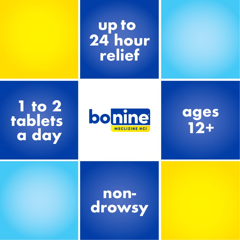 Bonine Non-Drowsy Motion Sickness Relief - 32 Chewable Tablets with Meclizine HCL 25mg - Non Drowsy Medicine for Nausea or Motio