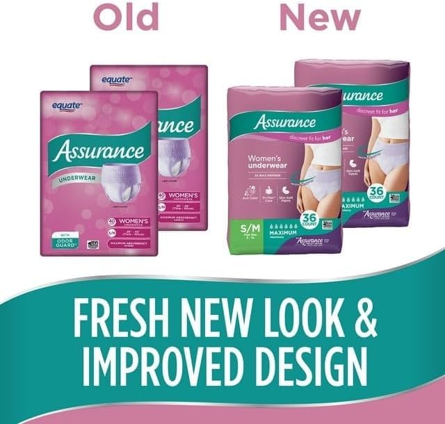 Generic Assurance Incontinence Underwear for Women 36 Pack of 2 -, Maximum, S/M, Total 72Ct, Lavender