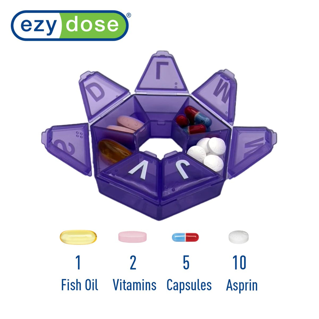 EZY DOSE One-Day-at-A-Time Weekly Travel Pill Planner, Medium, Spanish Text, Color May Vary