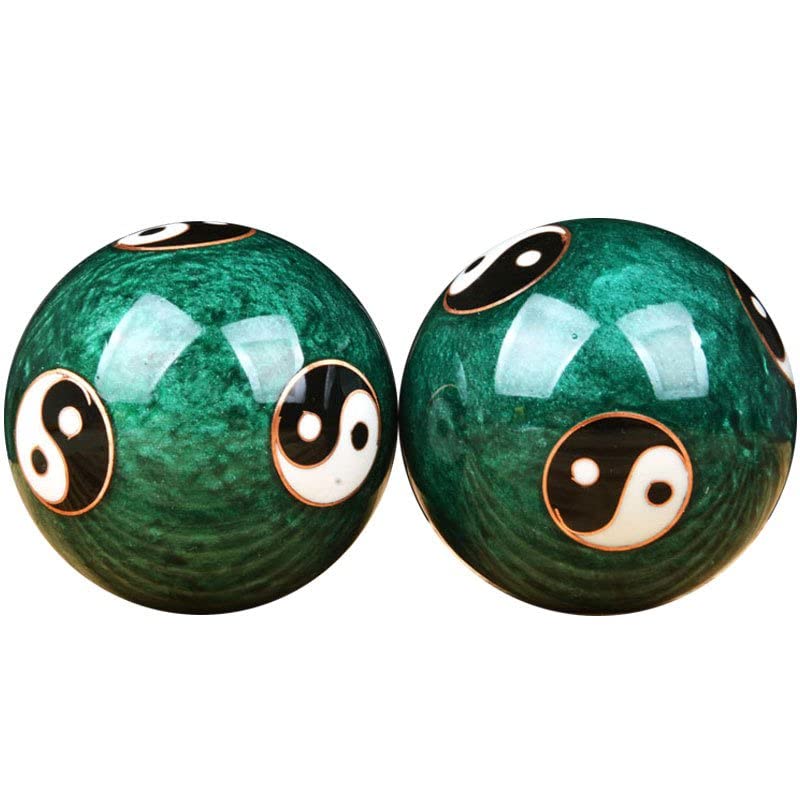 JapanBargain 3298, Chinese Baoding Balls Hand Exercise Therapy Balls Stress Reliefe Balls, Taichi Pattern, Green Color