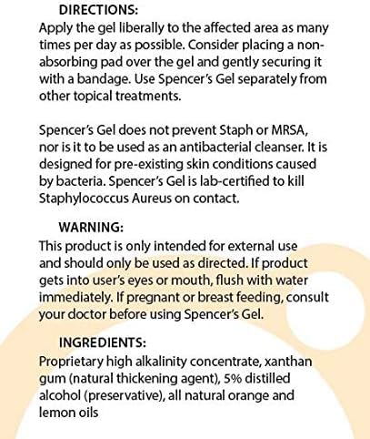 Spencers Gel Alkaline Formula (4 oz) - lab-Certified to Kill Staph aureus on Skin Contact