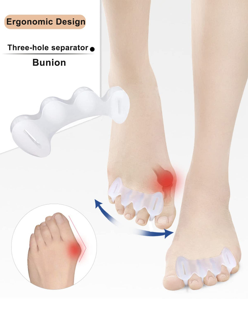 Golbylicc 2Pairs Toe Separators Toe Spacers for Women Men to Correct Bunion, Relieve Feet Pain, Foot Alignment, Toe Straightener