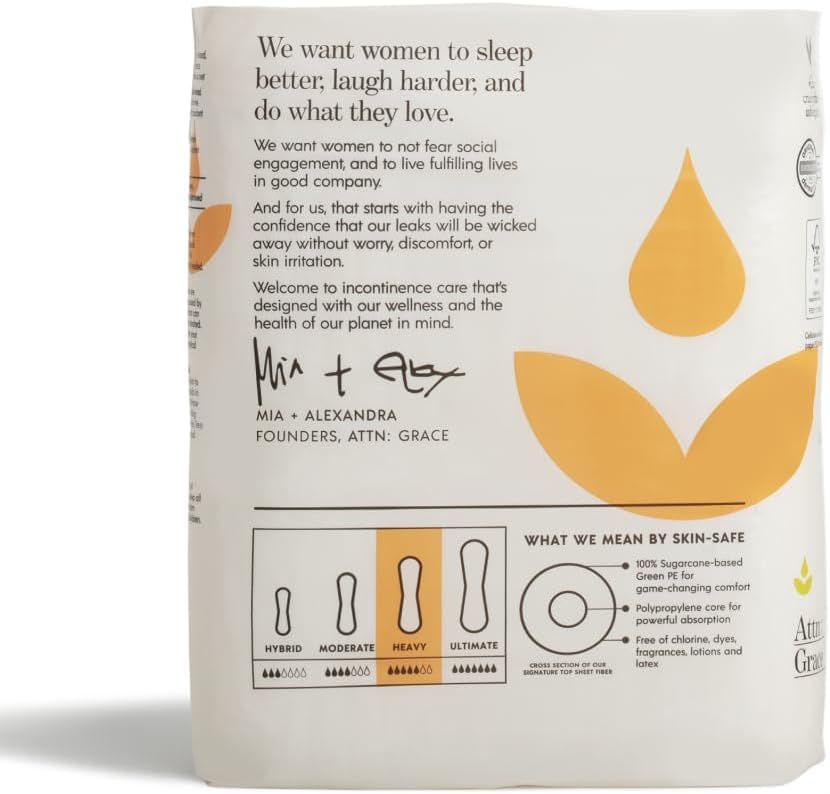 Attn: Grace Heavy Incontinence Pads for WomenWomen 2-Pack (56 Pads Total / 28 per Pack) - High Absorbency for Sensitive Skin - P