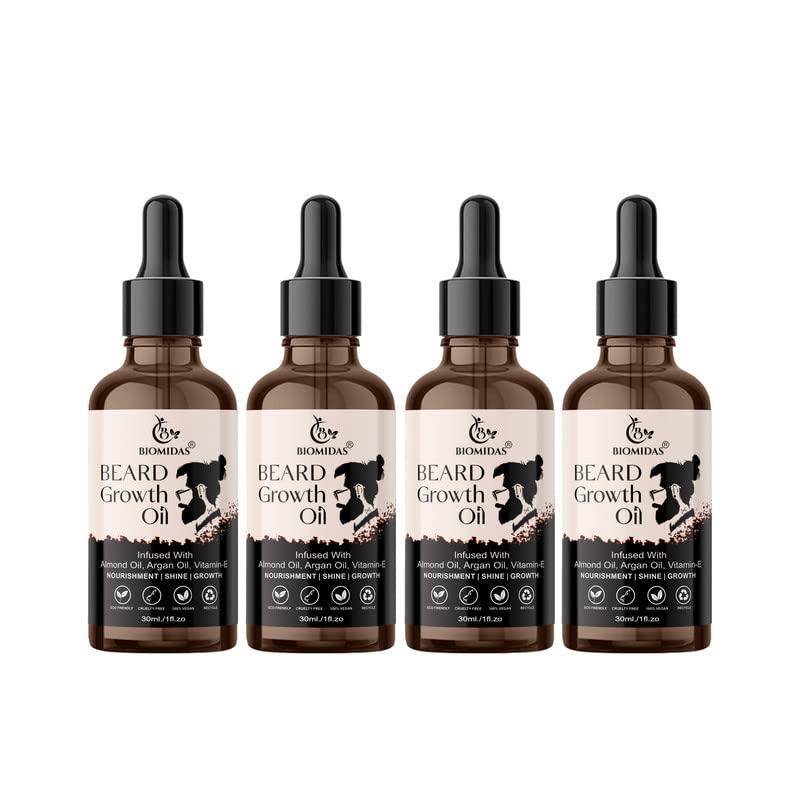 Biomidas Beard Booster Growth Oil, For Men Infused With The Power Of Almond & Tea Tree Extract For Shiny & Healthy Beard Growth 