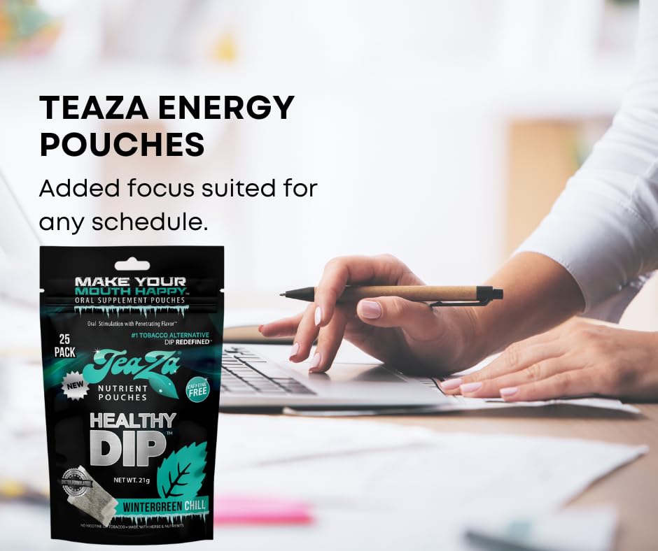 TeaZa Herbal Energy Pouches Tobacco Free Dip Nicotine Free, Smokeless Alternative Snuff Healthy Chewing Dipping Alternative, Win