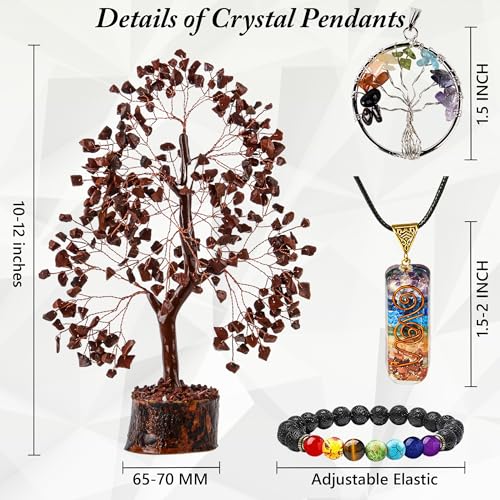 Red Jasper Crystal Trees for Home Decor, Office Desk Decoration, Chakra Healing Crystals and Stone for Positive Energy, Money, G