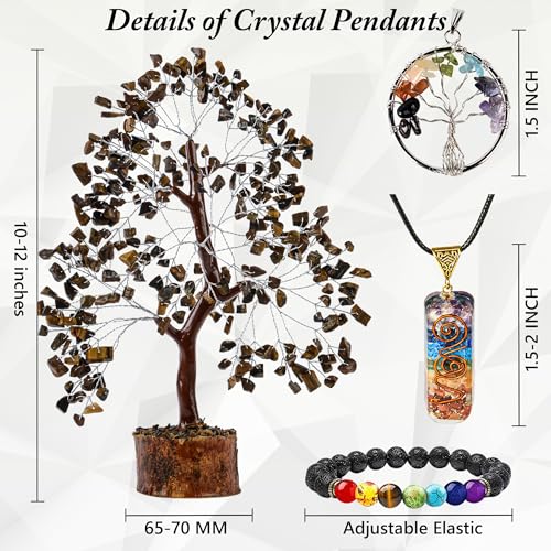 Tiger Eye Crystal Trees for Home and Office Decoration, Chakra Healing Crystals Feng Shui Handmade Trees for Positive Energy, Mo